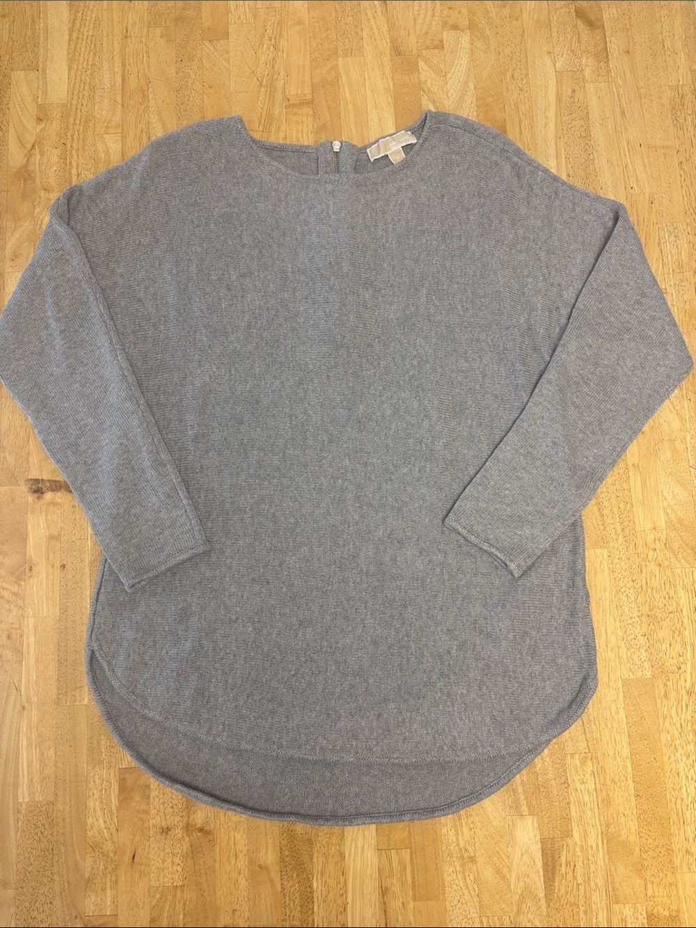 Michael Kors Gray Tunic Sweater Back Zip Curved High Low Hem Fine Knit Medium M